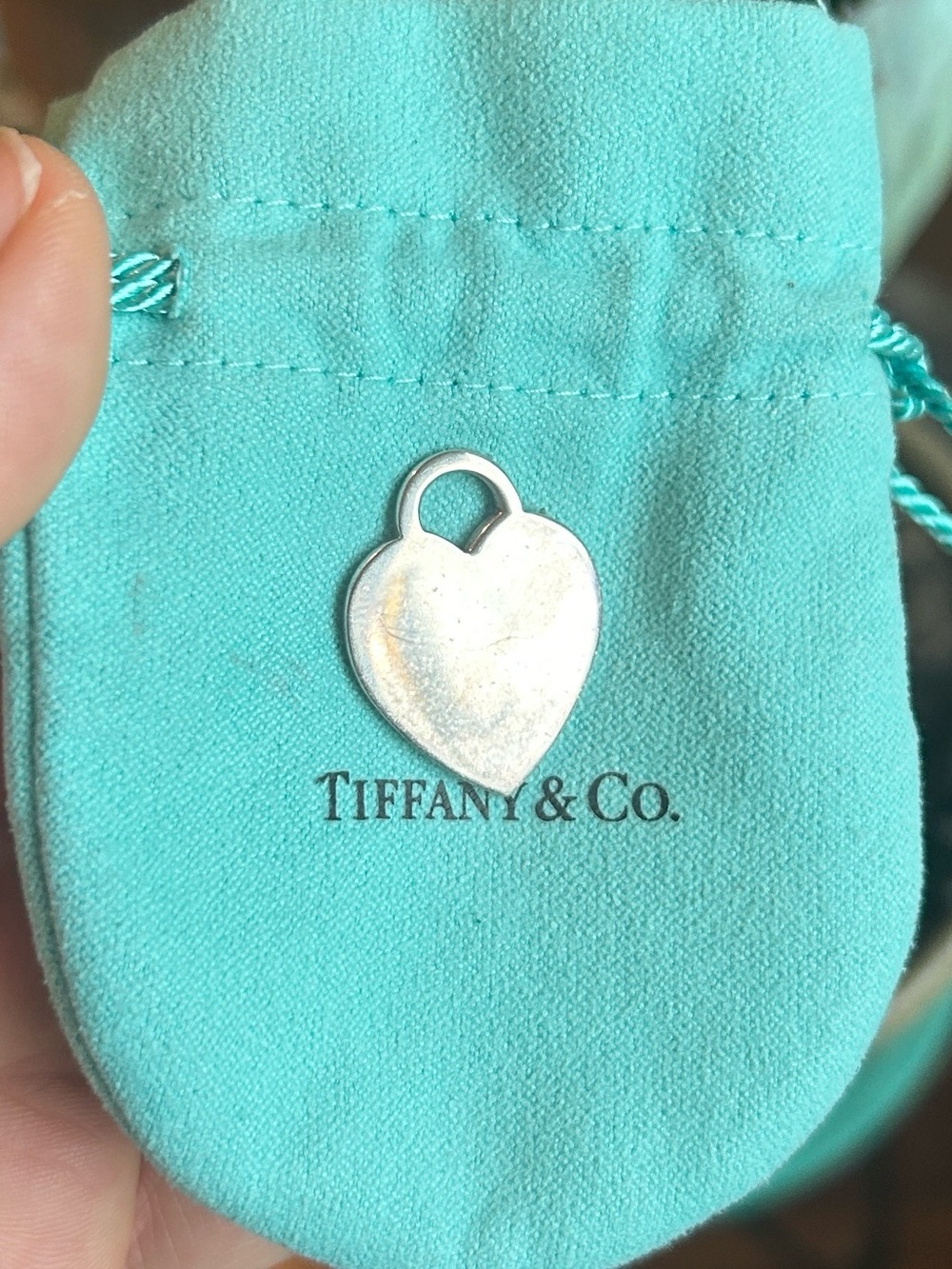 Tiffany & Co. Auth Silver Heart Charm with Tiffany Blue Pouch✨EUC✨